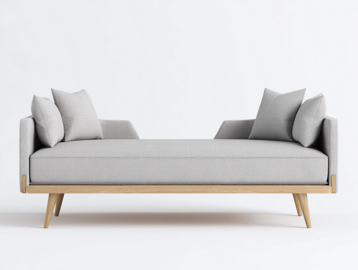 Sofá cama tipo diván 205×88×78 cm - tejido gris claro y madera natural - diseño nórdico para Dormitorio-Gavoiohaus