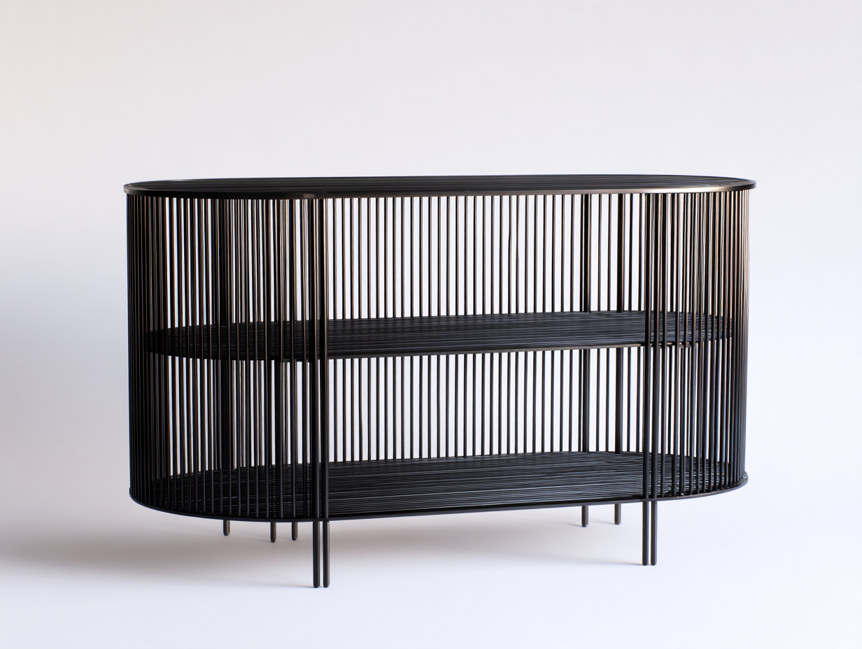 Estante de comedor 150×40×88 cm - metal negro - estructura ovalada con baldas abiertas-Gavoiohaus
