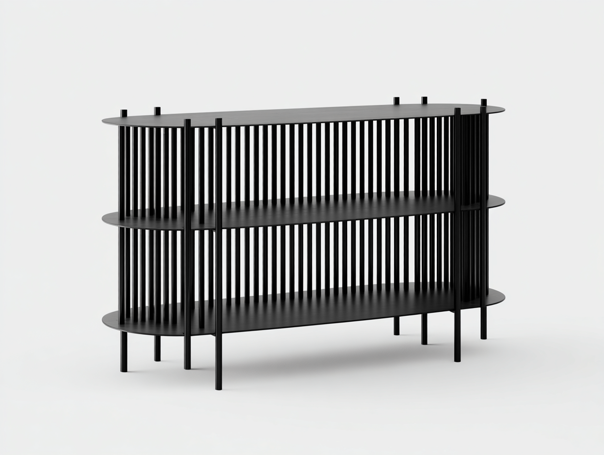 Estante de metal 150×38×92 cm - negro - estructura abierta de tres niveles con laterales curvos para comedor-Gavoiohaus