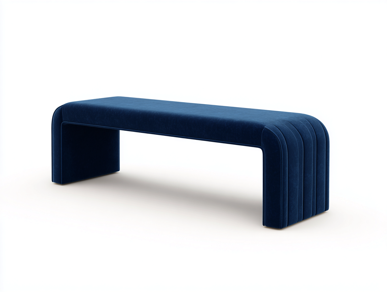 Banco tapizado de terciopelo 150×44×47 cm - azul marino - arco continuo acanalado para Dormitorio-Gavoiohaus