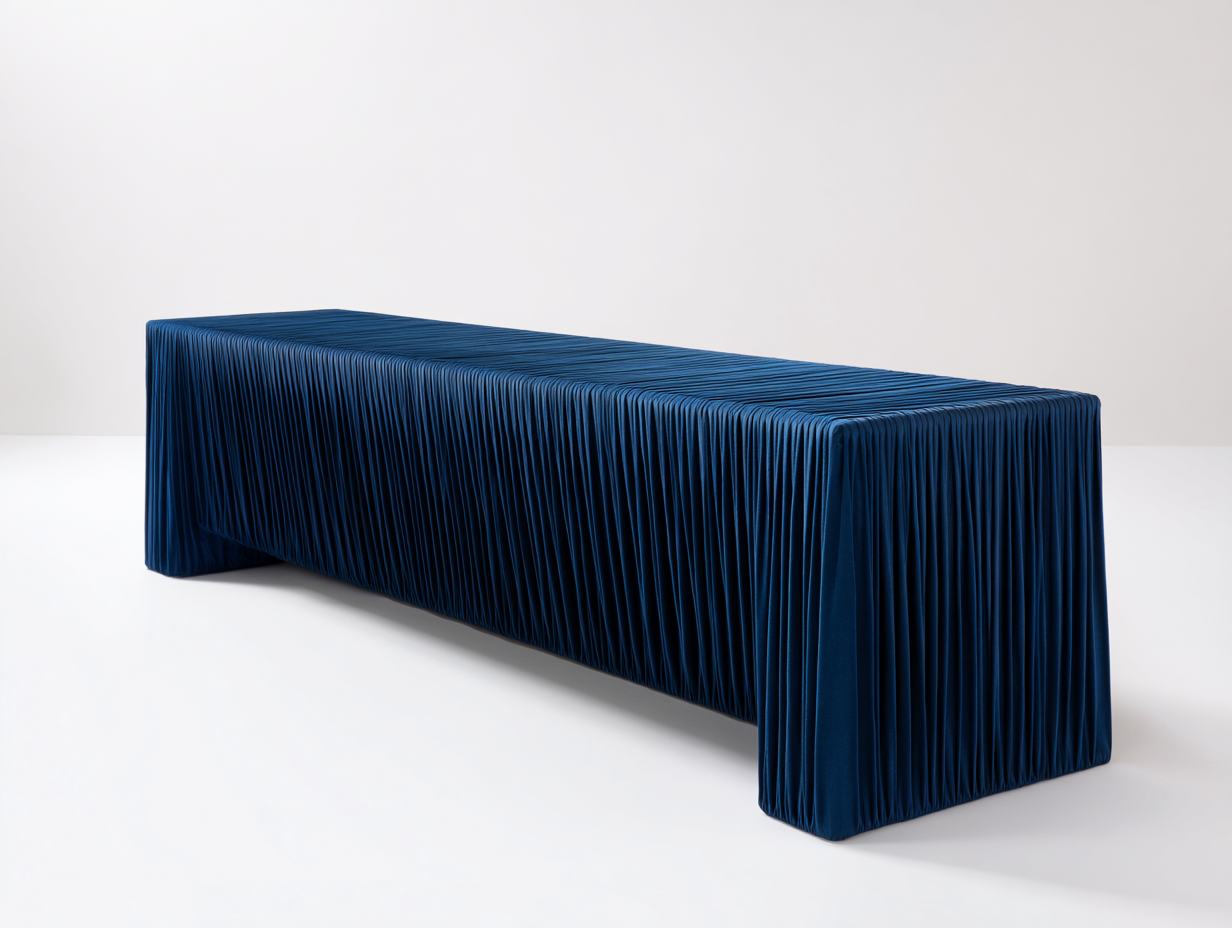 Banco tapizado de terciopelo 162×45×45 cm - azul medianoche - estructura puente con pliegues verticales envolventes para Dormitorio-Gavoiohaus