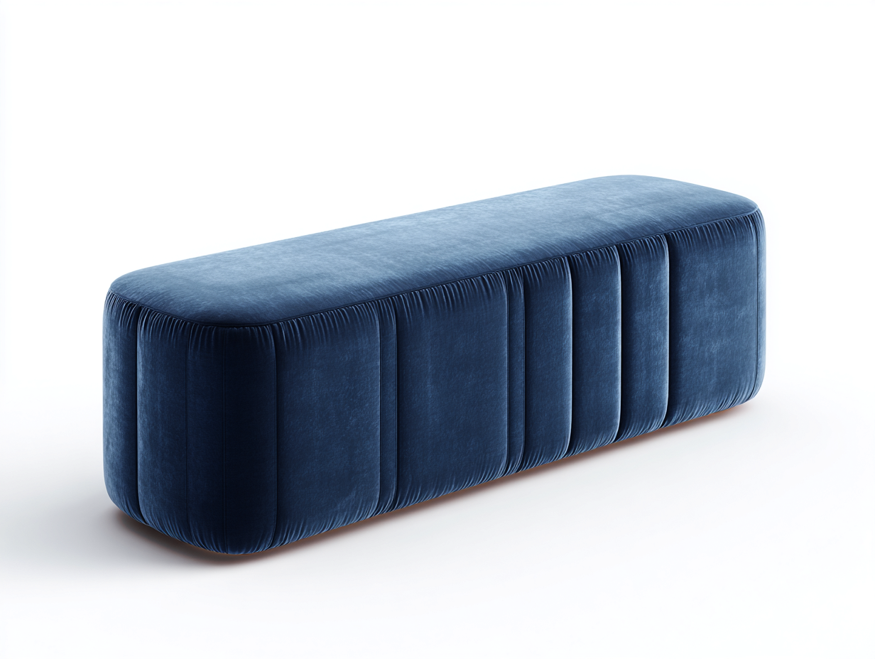 Banco tapizado de terciopelo 145×44×45 cm - azul marino - frontal acanalado de estilo contemporáneo-Gavoiohaus