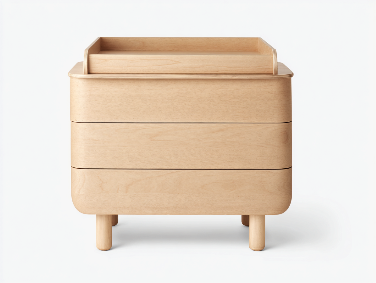 Taquilla de dormitorio tipo cómoda-madera-82×48×92 cm-Haya clara-frente curvo con bandeja superior para Dormitorio-Gavoiohaus