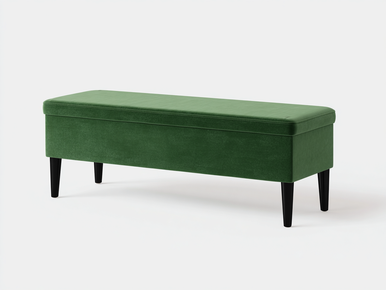 Banco tapizado con almacenaje 118×42×46 cm - terciopelo verde bosque - base negra elevada para Dormitorio-Gavoiohaus