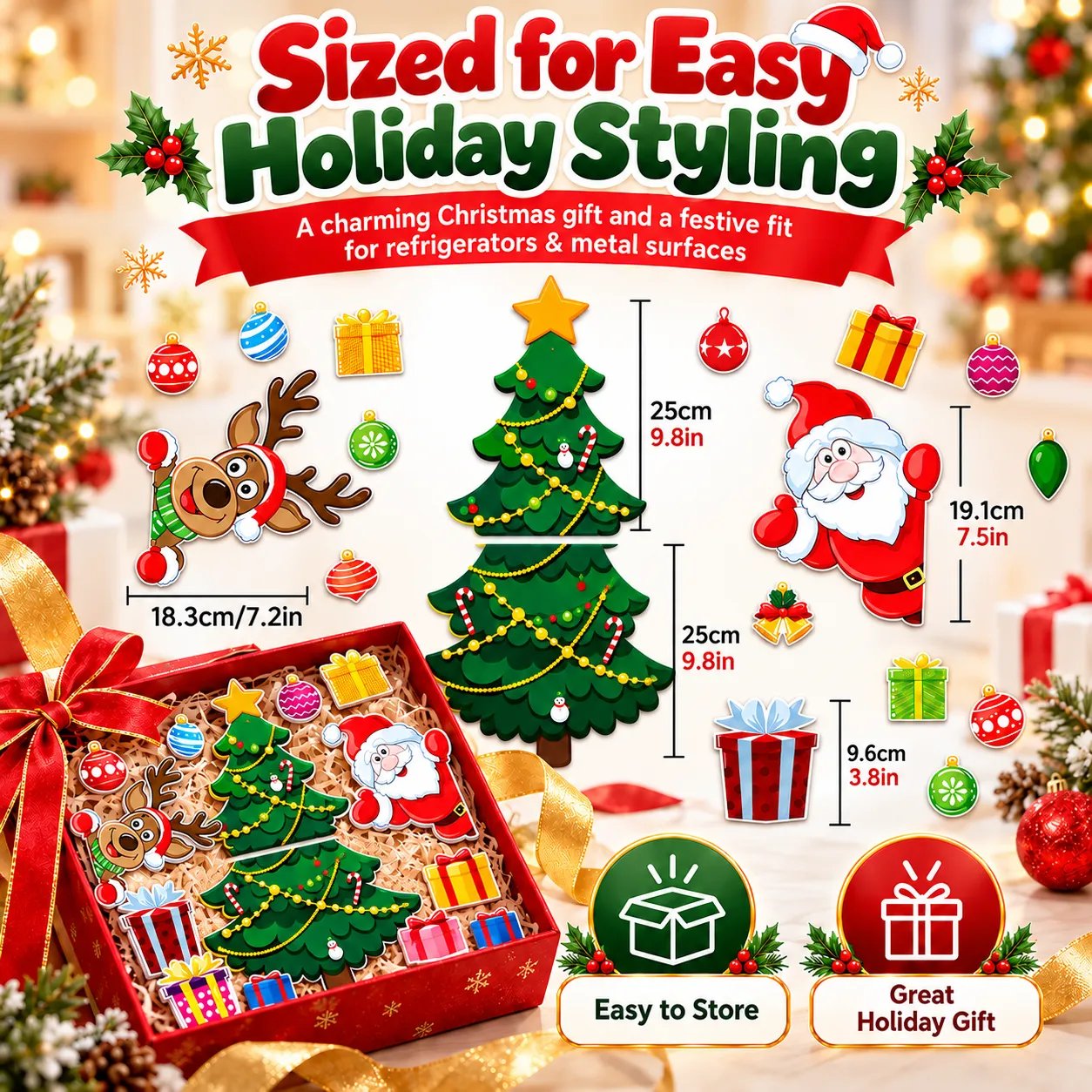 Christmas tree fridge magnet with total tree length of 50cm or 19.7 inches
