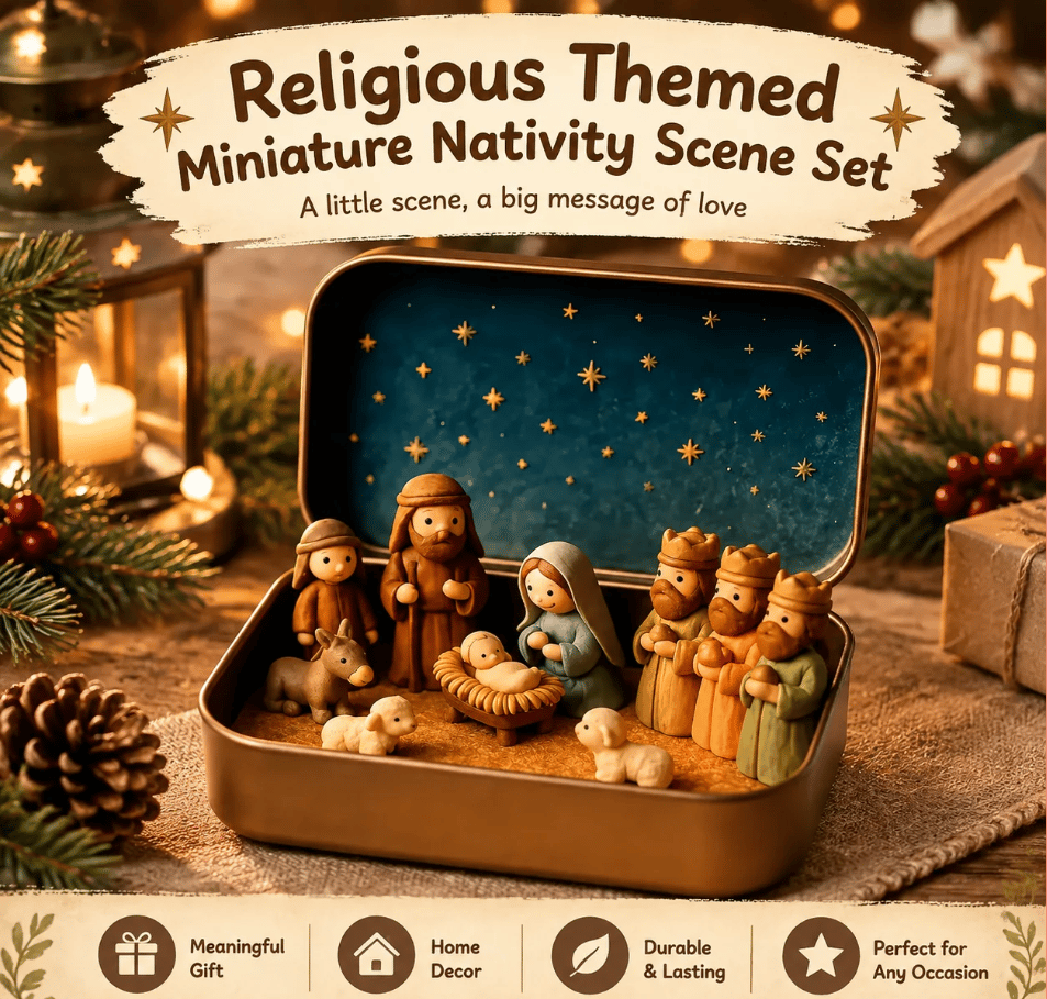 Pocket sized nativity tin