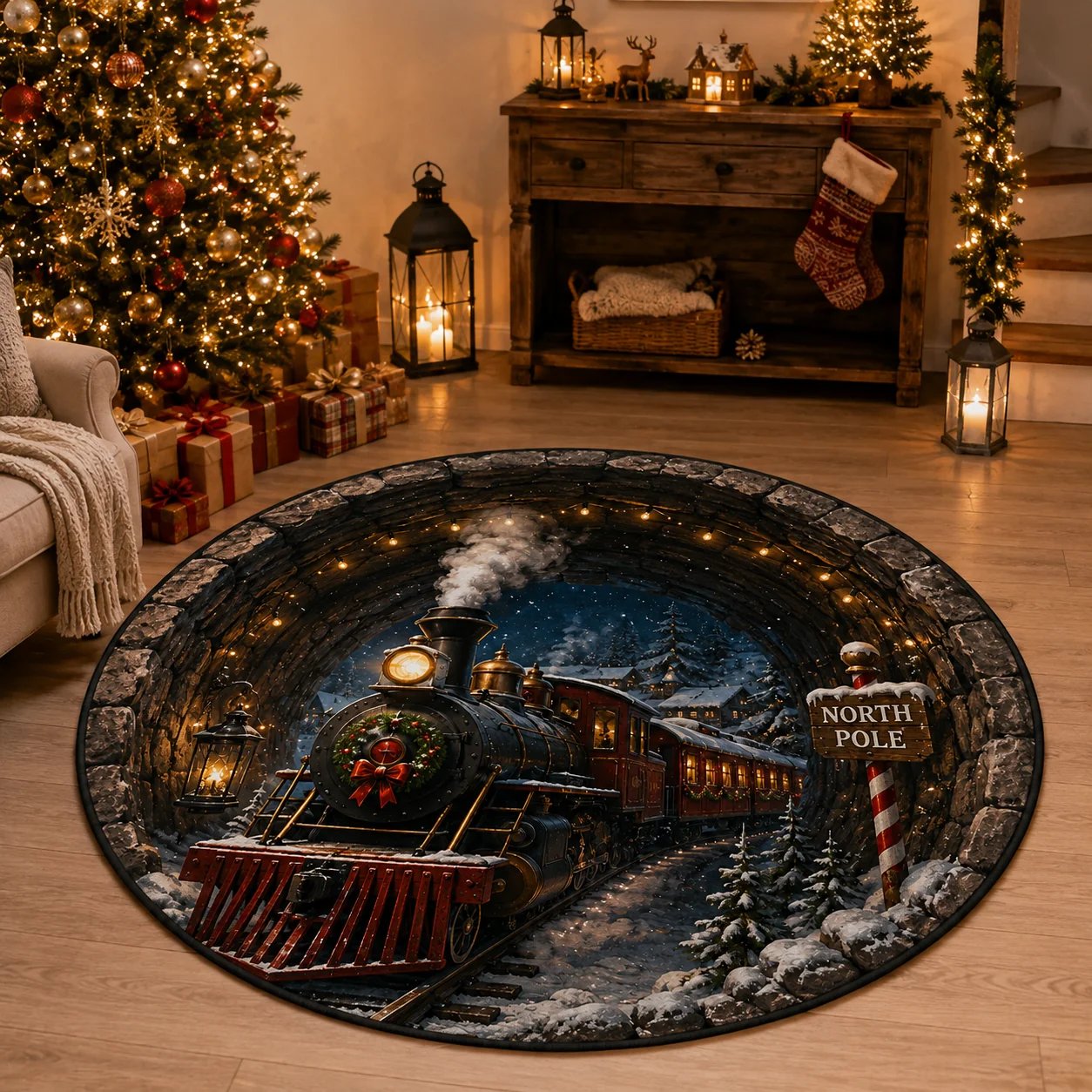 North Pole Express Christmas 3D Rug