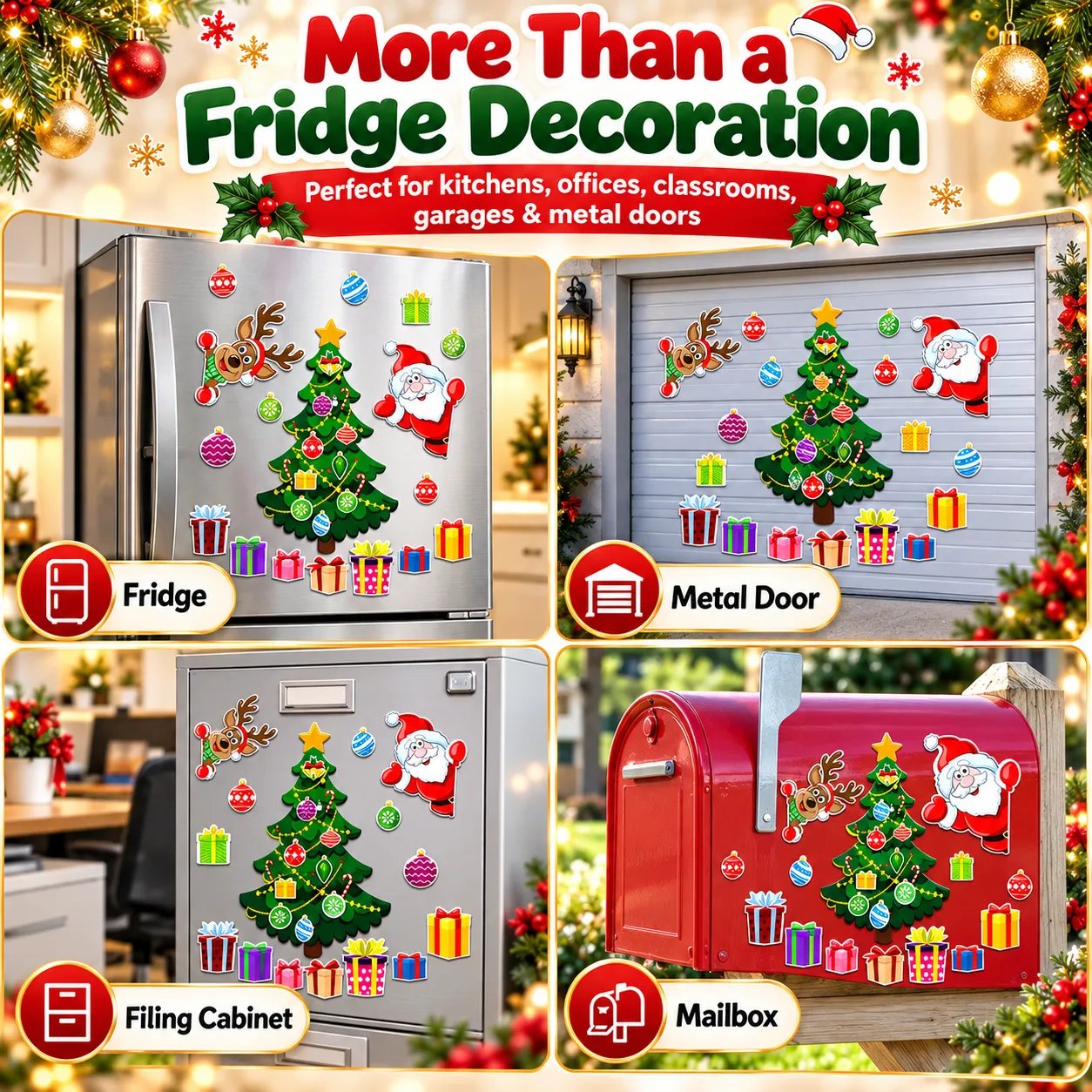 Christmas magnet decorations used on refrigerators metal doors filing cabinets and mailboxes
