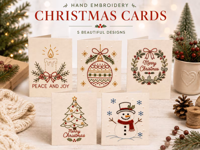 50% OFF | 🌲 Christmas Hand Embroidery Card DIY Kit – Stitch Your Way Into the Christmas Spirit ✨