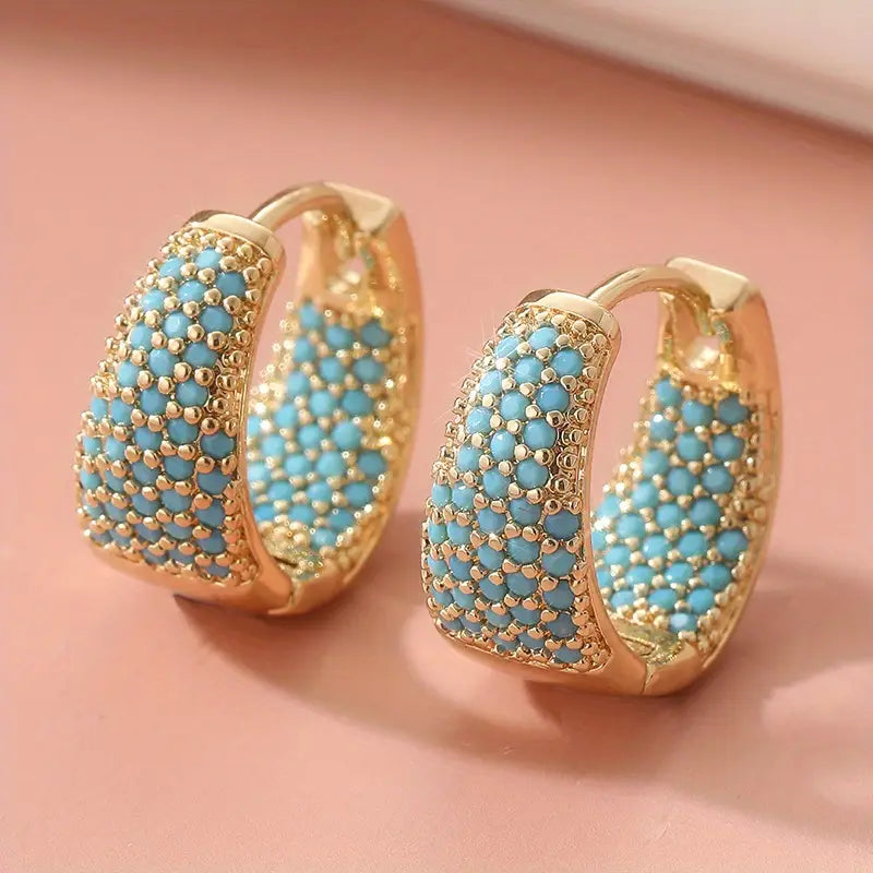 Golden-Tone Tyrkys Beaded Kroužek Náušnice | Zlatý