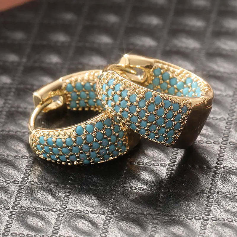Golden-Tone Tyrkys Beaded Kroužek Náušnice | Zlatý