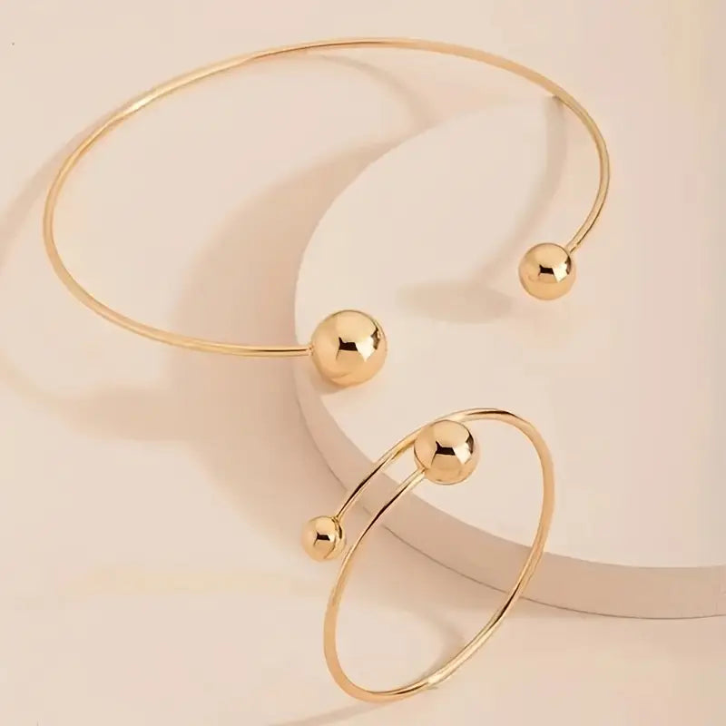 Minimalist Glow Collar & Cuff Sada náramků | Zlatý