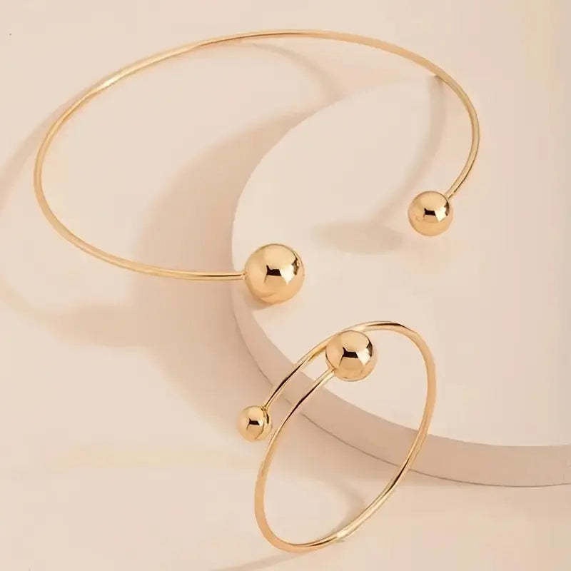 Minimalist Glow Collar & Cuff Sada náramků | Zlatý