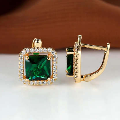 Golden Green Square Zirconia Náušnice | Zlatý