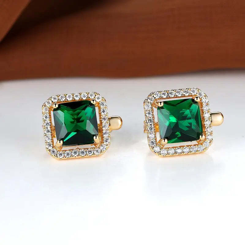Golden Green Square Zirconia Náušnice | Zlatý