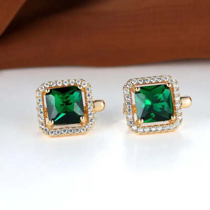 Golden Green Square Zirconia Náušnice | Zlatý