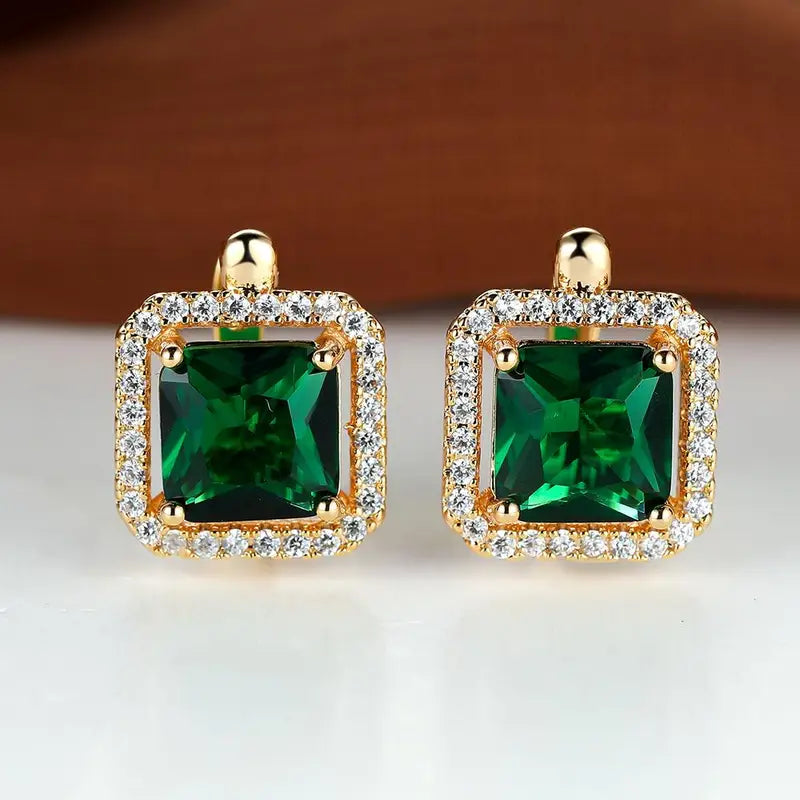 Golden Green Square Zirconia Náušnice | Zlatý