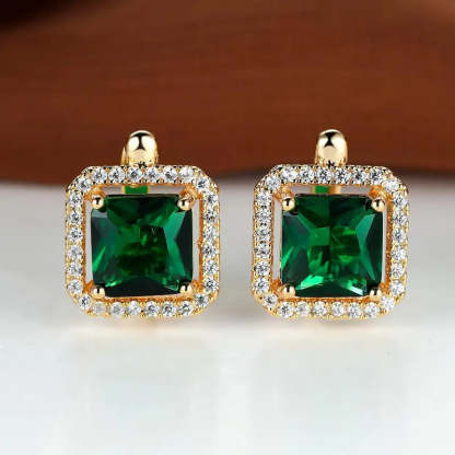 Golden Green Square Zirconia Náušnice | Zlatý