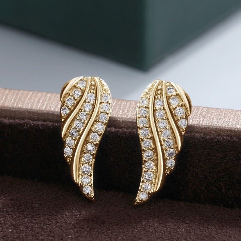 Moderní Leaf Pave Náušnice | Zlatý