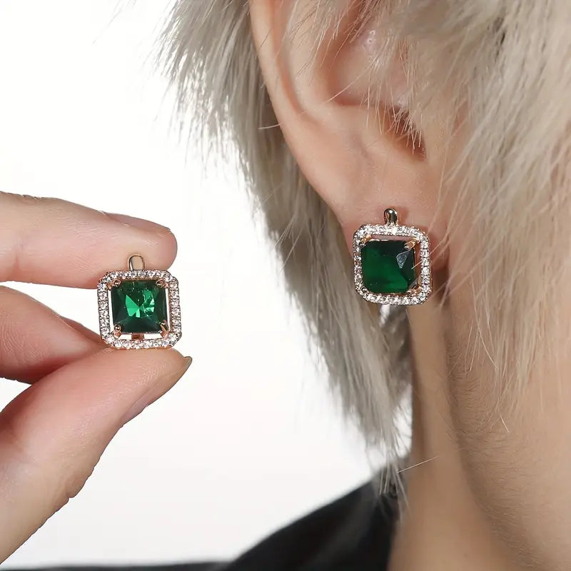 Golden Green Square Zirconia Náušnice | Zlatý
