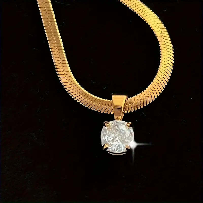 Elegantní Rhinestone Přívěsek Náhrdelník | Zlatý