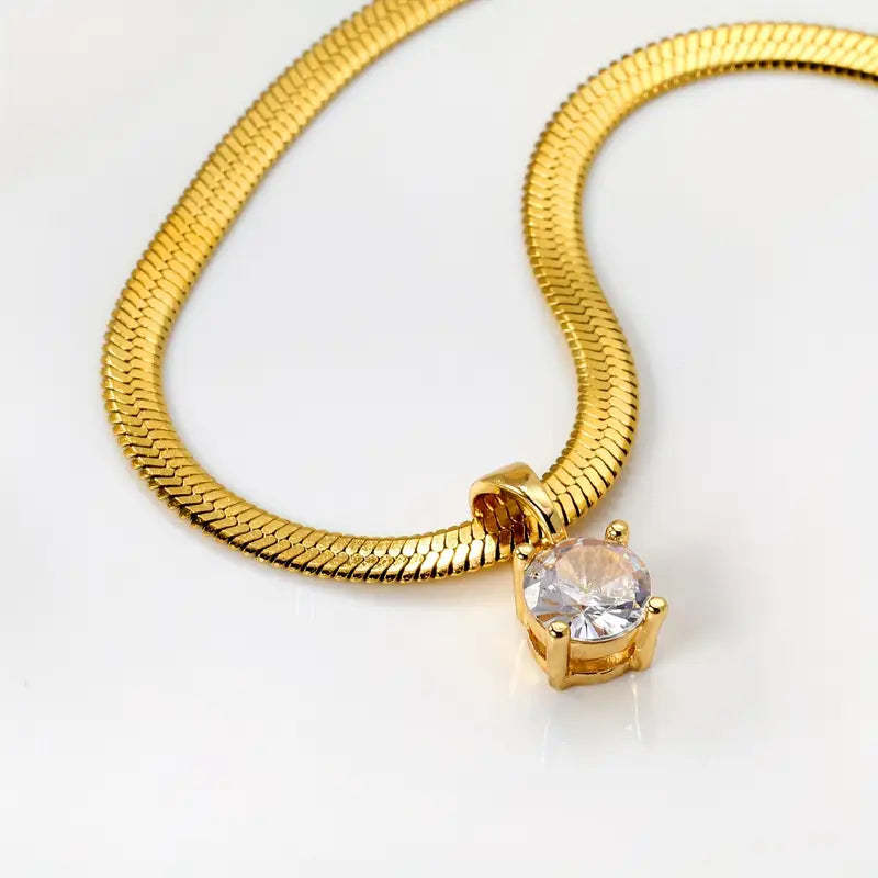 Elegantní Rhinestone Přívěsek Náhrdelník | Zlatý