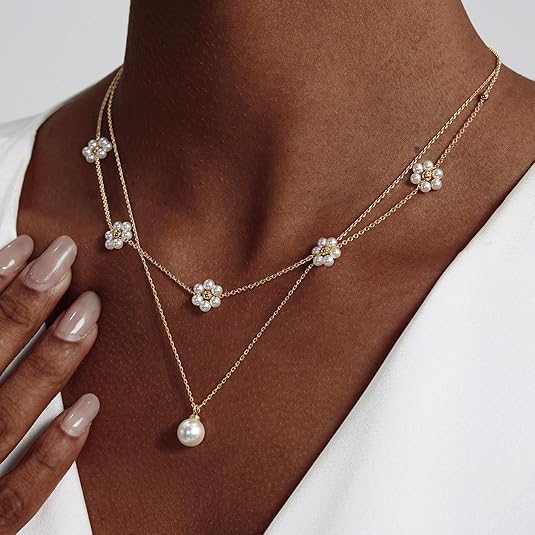 Floral Perla Layered Náhrdelník | Zlatý