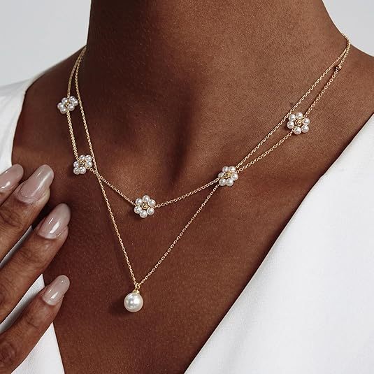 Floral Perla Layered Náhrdelník | Zlatý