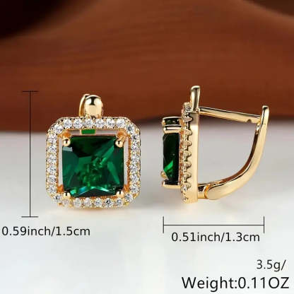 Golden Green Square Zirconia Náušnice | Zlatý