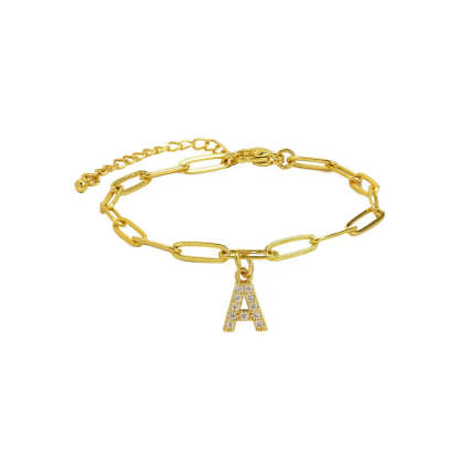 Minimalist Letter Charm Náramek | Zlatý