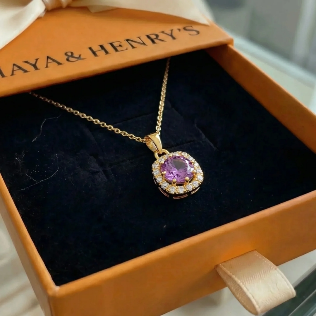 Ametyst Square Pave Náhrdelník | Zlatý