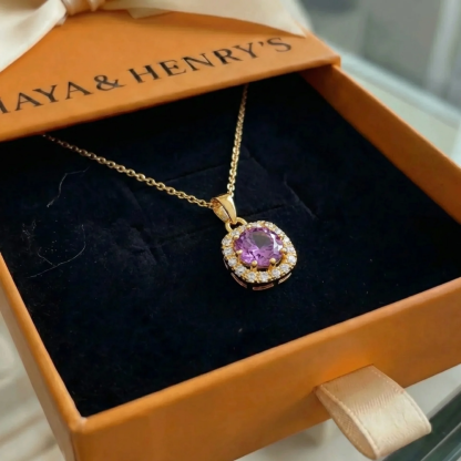 Ametyst Square Pave Náhrdelník | Zlatý