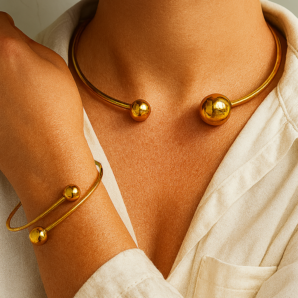 Minimalist Glow Collar & Cuff Sada náramků | Zlatý