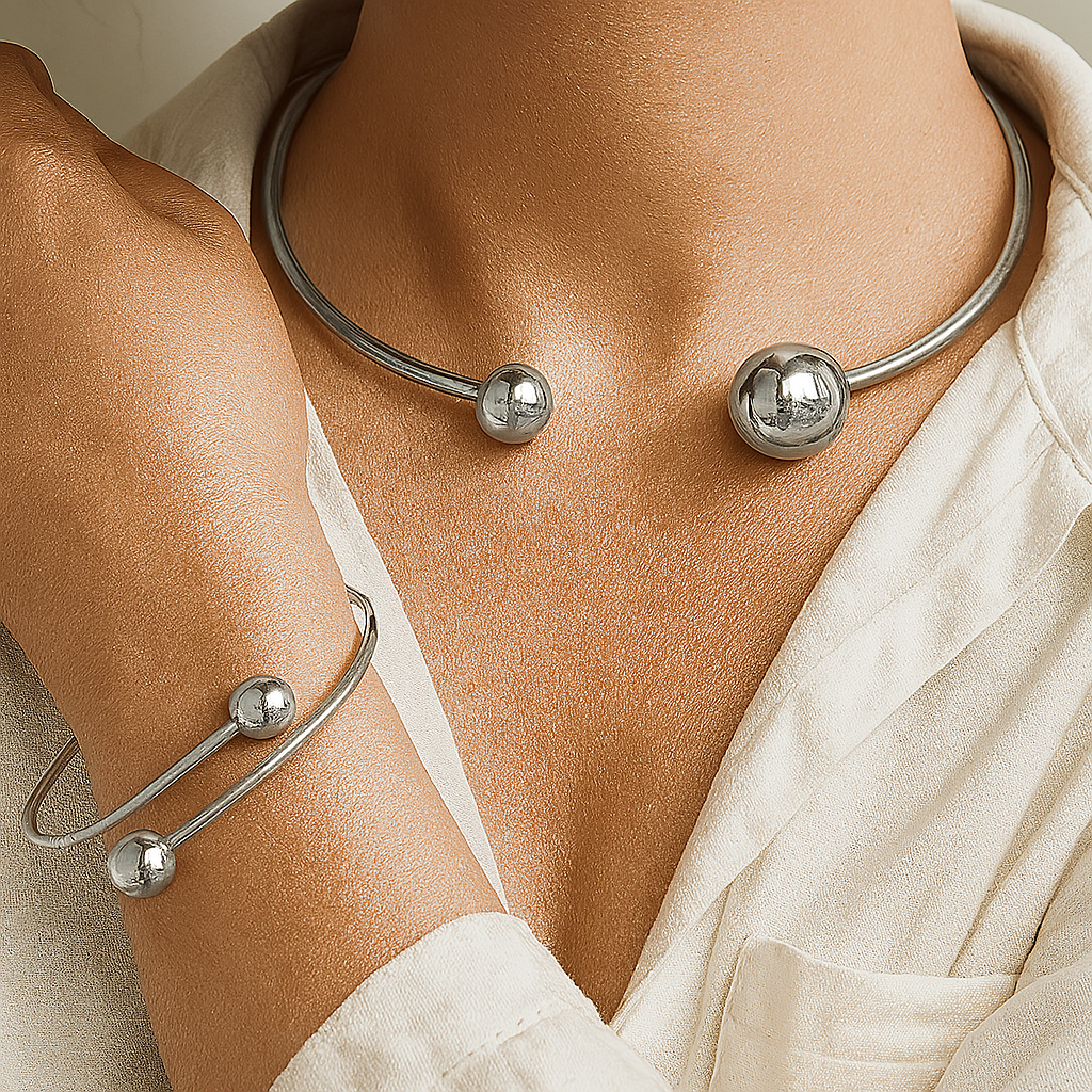 Minimalist Glow Collar & Cuff Sada náramků | Zlatý