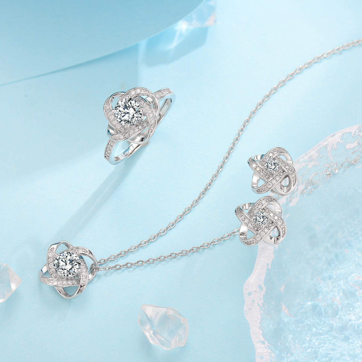 Fleur de Givre Clover Knot Sada | Bílé zlato
