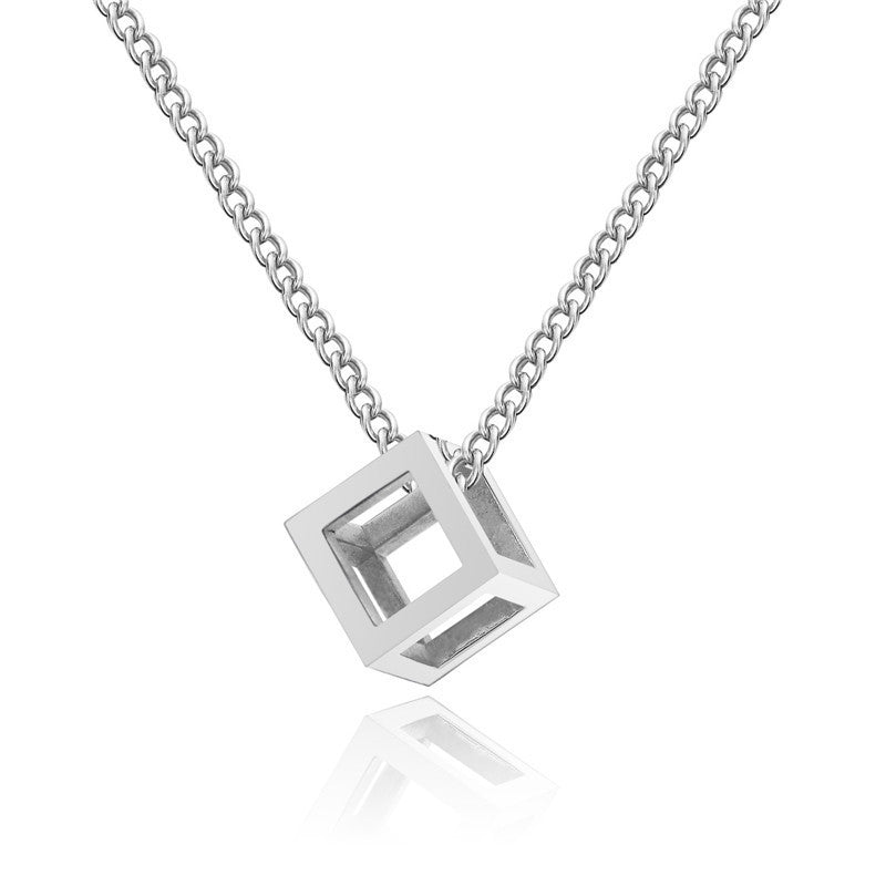 Hollow Cube Přívěsek Náhrdelník | Bílé zlato
