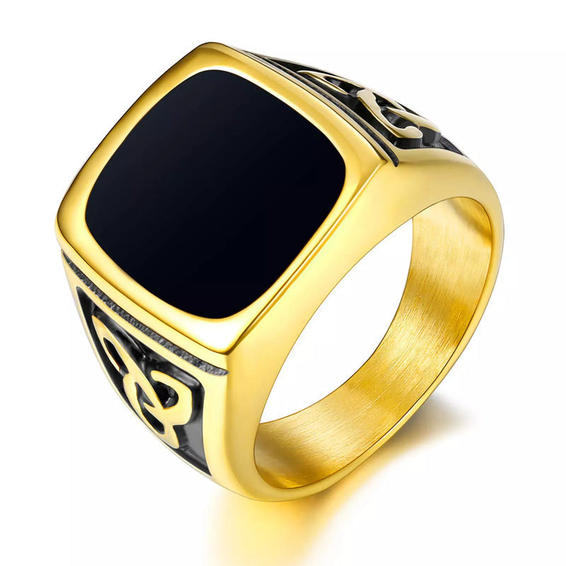 Black Onyx Signet Prsten | Zlatý