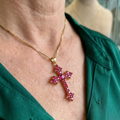 Pink Cluster Kříž Náhrdelník | Zlatý