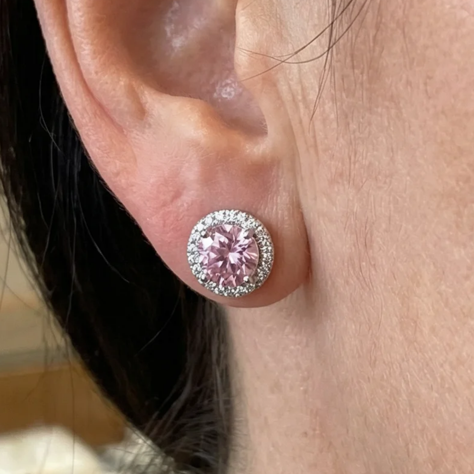 Pink Round Pave Pecky | Bílé zlato