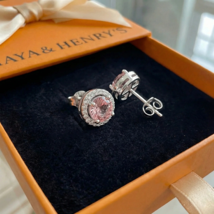 Pink Round Pave Pecky | Bílé zlato