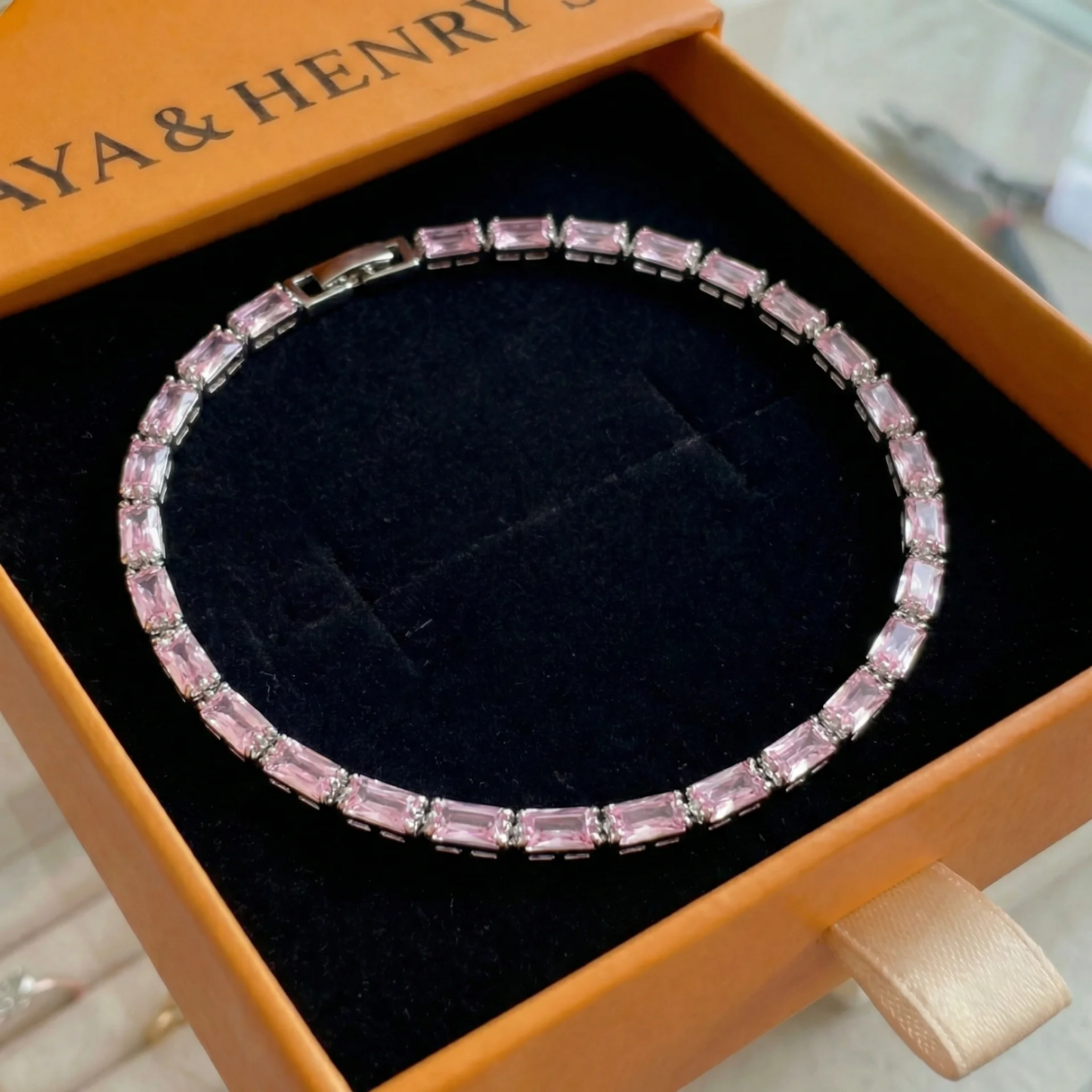 Pink Safír Prism Tennis Náramek | Bílé zlato