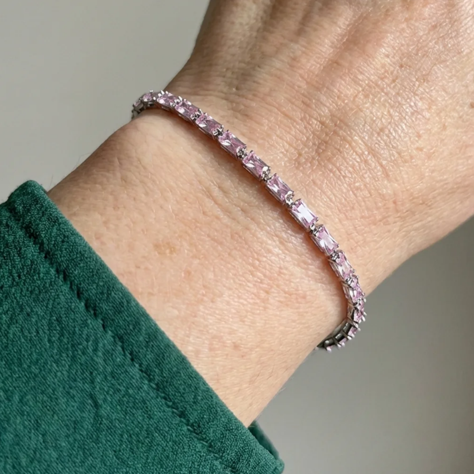 Pink Safír Prism Tennis Náramek | Bílé zlato
