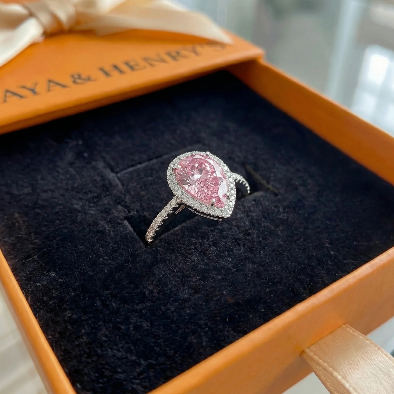 Kapka Pink Safír Prsten | Bílé zlato