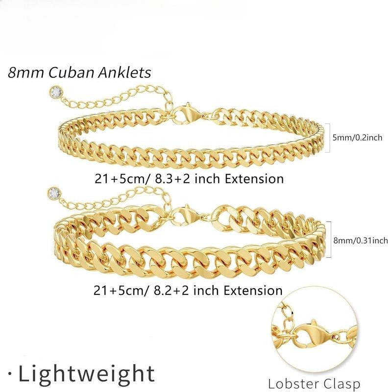 Layered Cuban Článek Anklet | Zlatý