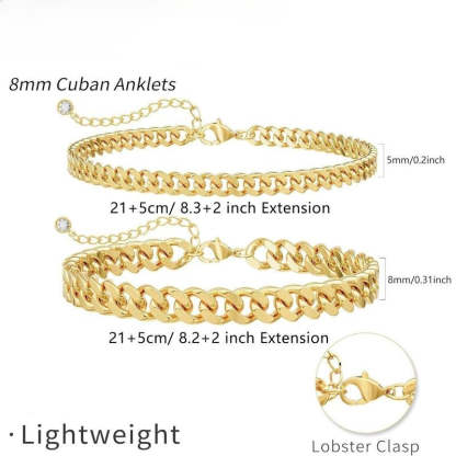Layered Cuban Článek Anklet | Zlatý