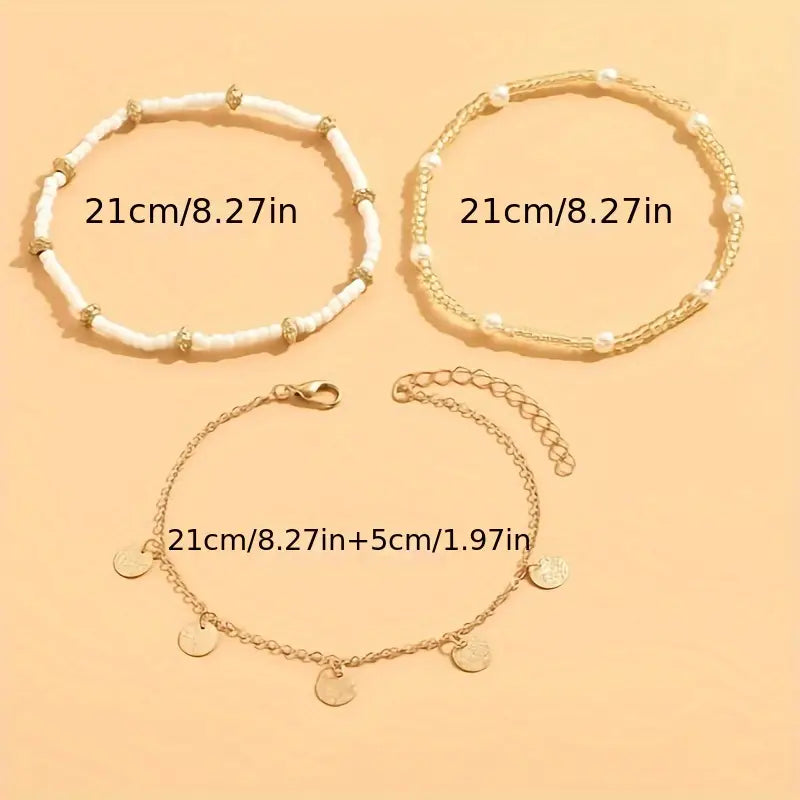 Coastal Charm 3-Piece Layered Anklet Sada | Zlatý