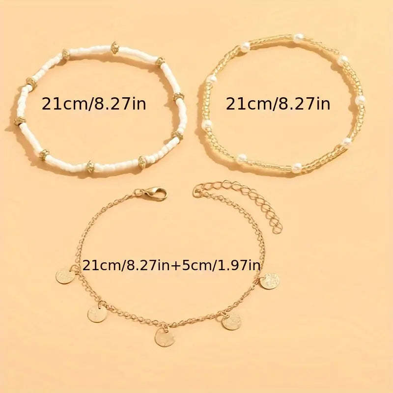 Coastal Charm 3-Piece Layered Anklet Sada | Zlatý