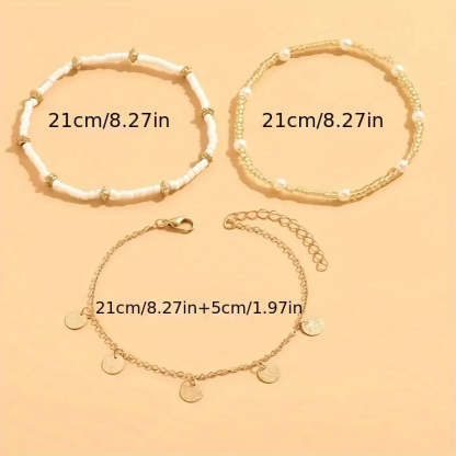Coastal Charm 3-Piece Layered Anklet Sada | Zlatý