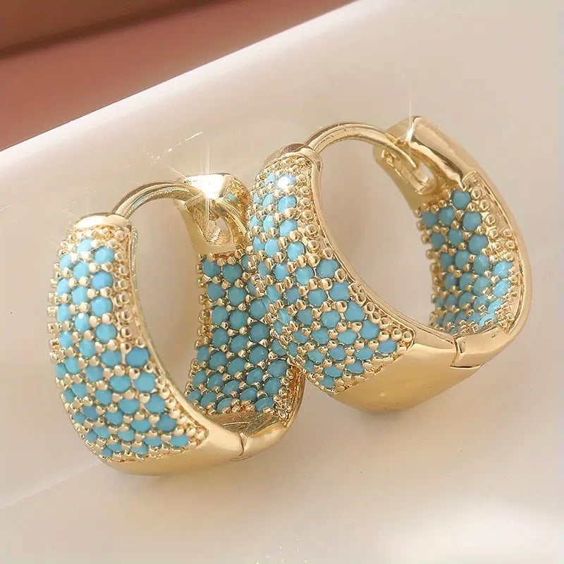 Golden-Tone Tyrkys Beaded Kroužek Náušnice | Zlatý