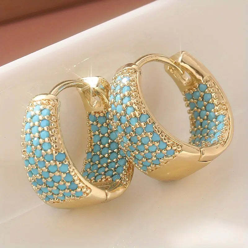 Golden-Tone Tyrkys Beaded Kroužek Náušnice | Zlatý